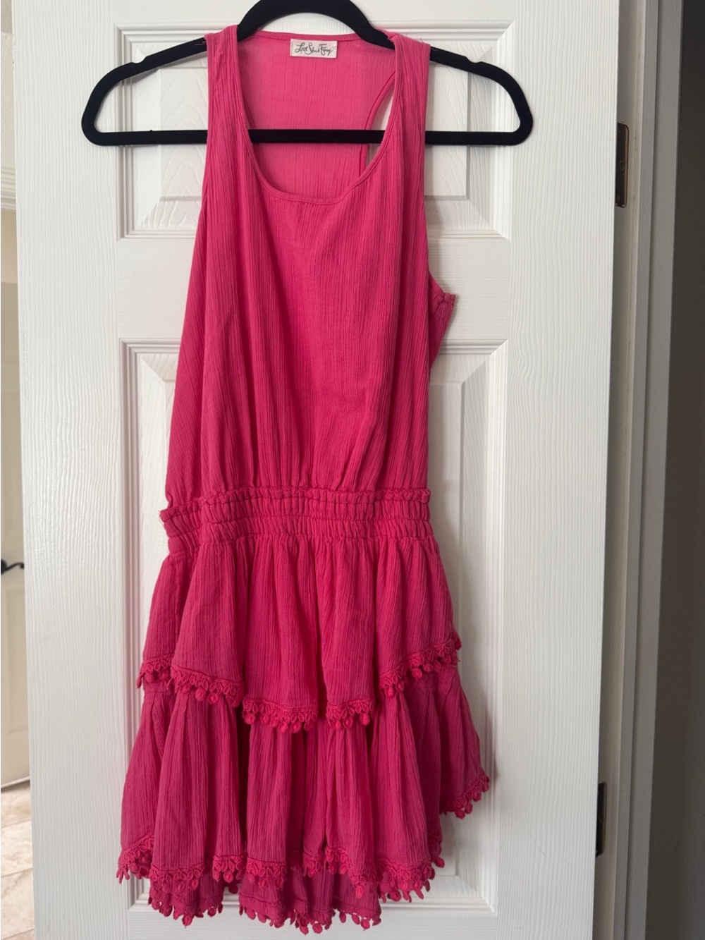 LoveShackFancy Hot Pink Tiered Mini Dress